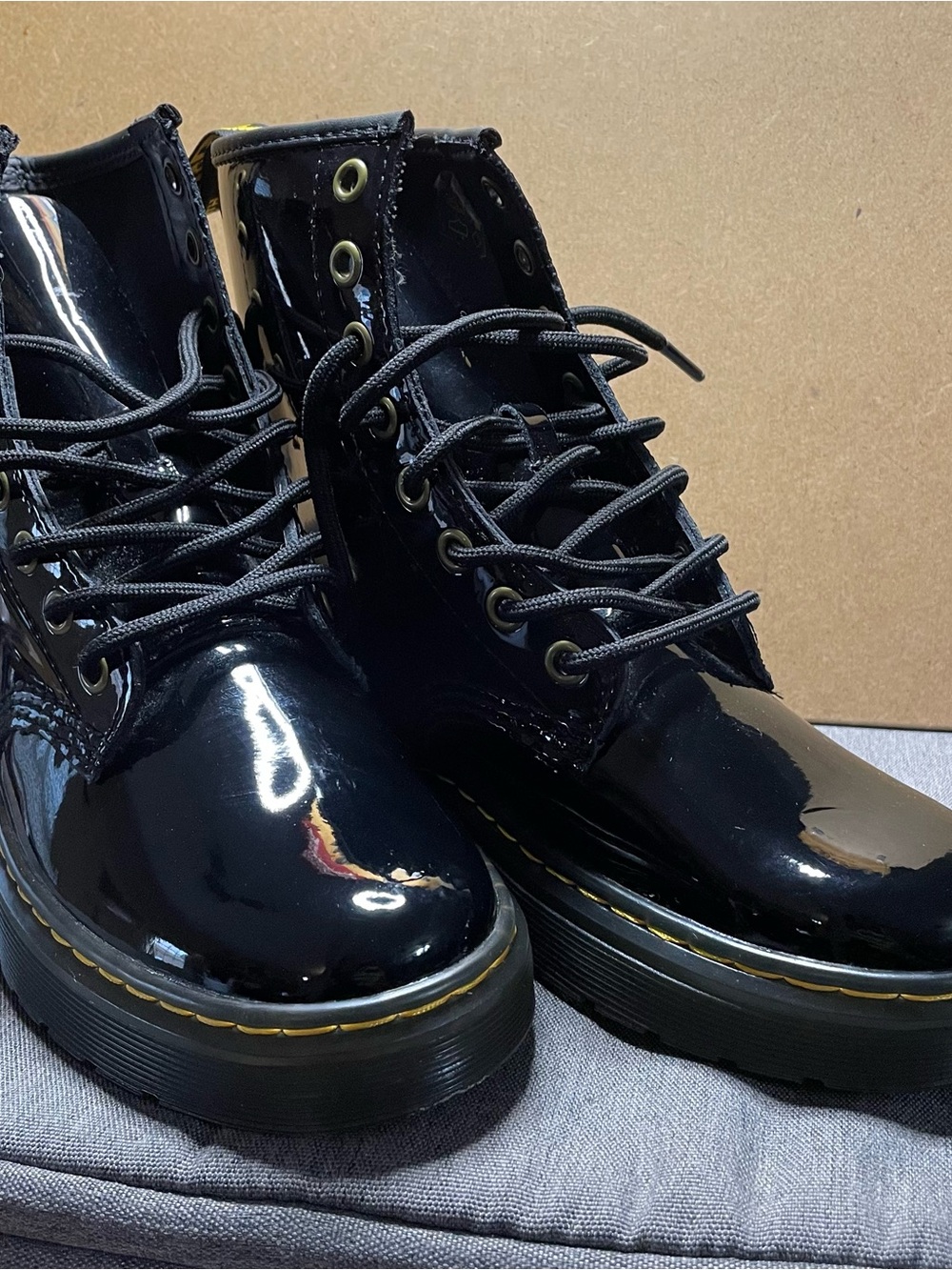 Dr. Martens Zavala Style Black Patent Lace-Up Platform Boots